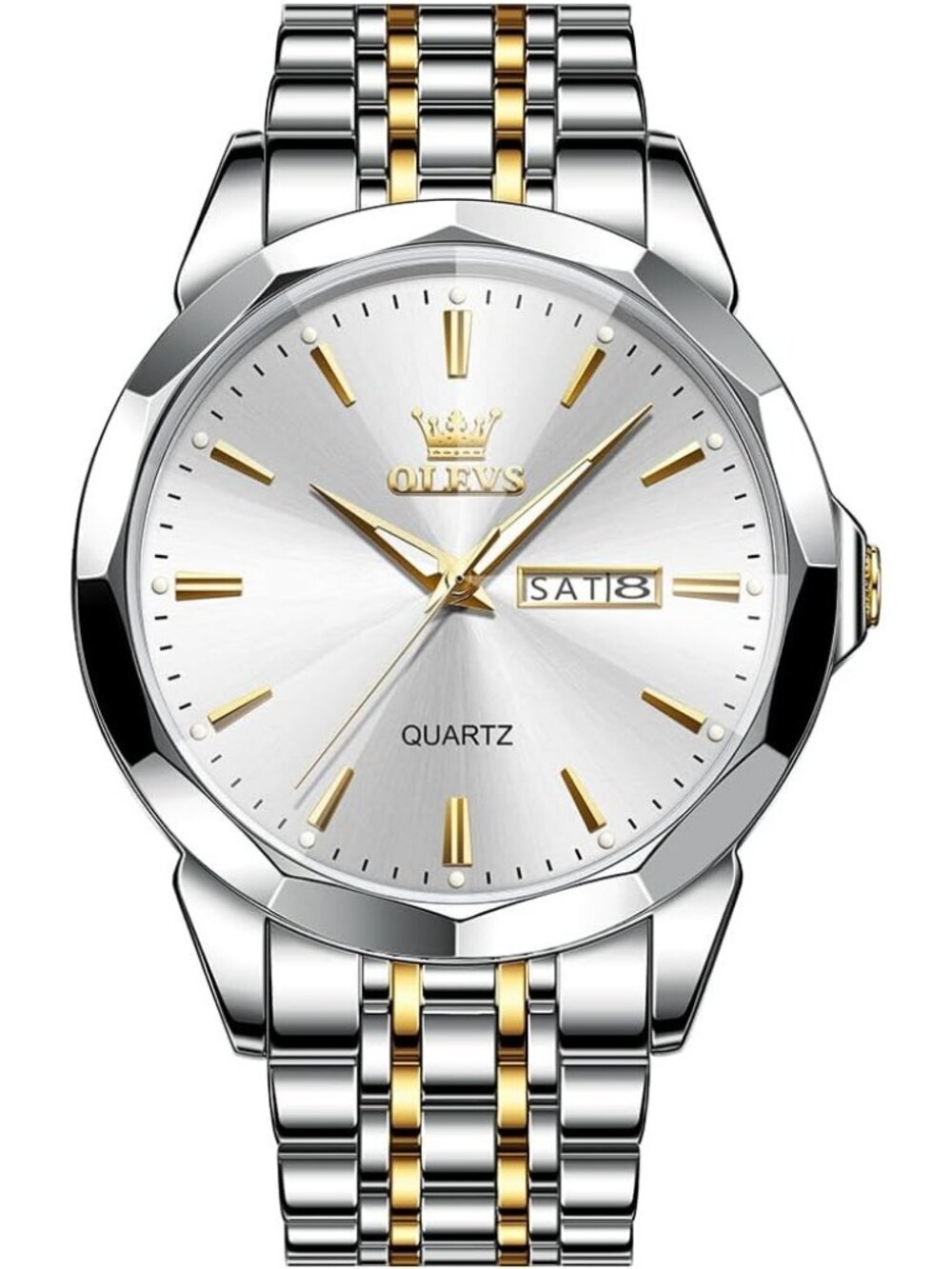 Men Silver Diamond Analog Quartz Stainless Waterproof Luminous Classic Watch